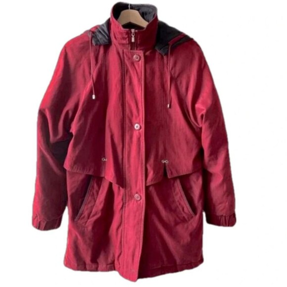 London Harbor red parka w/hood size medium​ gorpcore colorblock colorful puffer - Picture 1 of 3